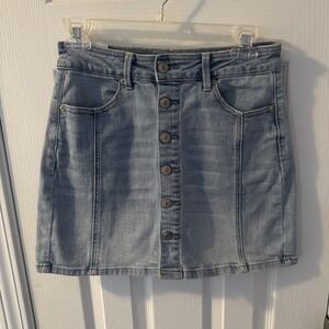 American Eagle Womans Size 2 Lt Blue Super Stretch Denim Mini Skirt Button Front